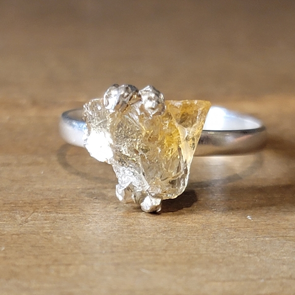 Native Jewelry - Native Citrine Gemstone Ring Size 8 Sterling Silver Boho Womens Jewelry